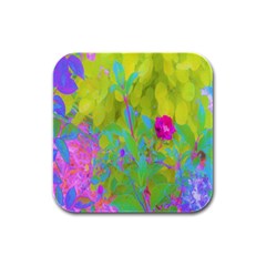 Red Rose With Stunning Golden Yellow Garden Foliage Rubber Square Coaster (4 Pack)  by myrubiogarden