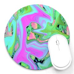 Retro Pink And Light Blue Liquid Art On Hydrangea Garden Round Mousepads by myrubiogarden