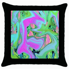 Retro Pink And Light Blue Liquid Art On Hydrangea Garden Throw Pillow Case (black) by myrubiogarden