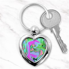 Retro Pink And Light Blue Liquid Art On Hydrangea Garden Key Chains (heart)  by myrubiogarden