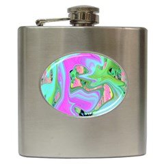 Retro Pink And Light Blue Liquid Art On Hydrangea Garden Hip Flask (6 Oz) by myrubiogarden