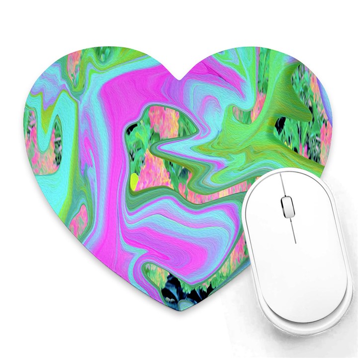 Retro Pink And Light Blue Liquid Art On Hydrangea Garden Heart Mousepads