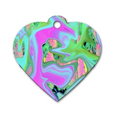 Retro Pink And Light Blue Liquid Art On Hydrangea Garden Dog Tag Heart (one Side) by myrubiogarden