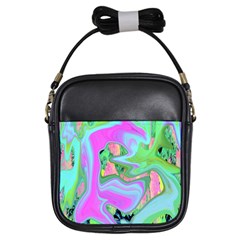 Retro Pink And Light Blue Liquid Art On Hydrangea Garden Girls Sling Bag