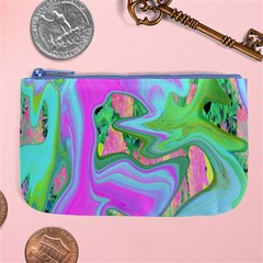 Retro Pink And Light Blue Liquid Art On Hydrangea Garden Large Coin Purse by myrubiogarden