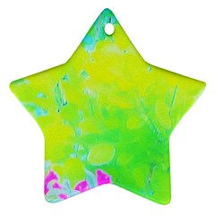 Fluorescent Yellow And Pink Abstract Garden Foliage Ornament (star) by myrubiogarden