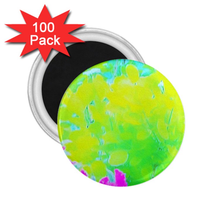 Fluorescent Yellow And Pink Abstract Garden Foliage 2.25  Magnets (100 pack) 