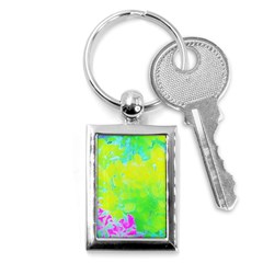 Fluorescent Yellow And Pink Abstract Garden Foliage Key Chains (rectangle)  by myrubiogarden