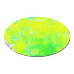 Fluorescent Yellow And Pink Abstract Garden Foliage Oval Magnet by myrubiogarden