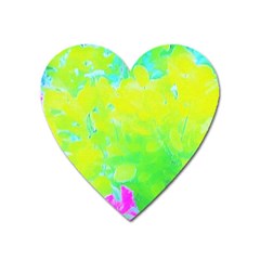 Fluorescent Yellow And Pink Abstract Garden Foliage Heart Magnet by myrubiogarden