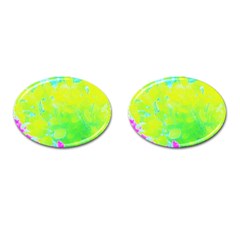 Fluorescent Yellow And Pink Abstract Garden Foliage Cufflinks (oval) by myrubiogarden