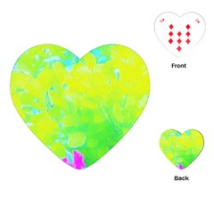 Fluorescent Yellow And Pink Abstract Garden Foliage Playing Cards (heart) by myrubiogarden