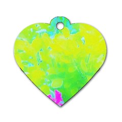 Fluorescent Yellow And Pink Abstract Garden Foliage Dog Tag Heart (two Sides) by myrubiogarden