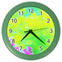 Fluorescent Yellow And Pink Abstract Garden Foliage Color Wall Clock by myrubiogarden