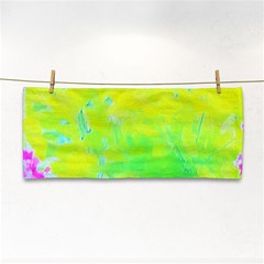 Fluorescent Yellow And Pink Abstract Garden Foliage Hand Towel by myrubiogarden