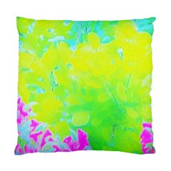 Fluorescent Yellow And Pink Abstract Garden Foliage Standard Cushion Case (two Sides) by myrubiogarden