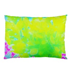 Fluorescent Yellow And Pink Abstract Garden Foliage Pillow Case by myrubiogarden