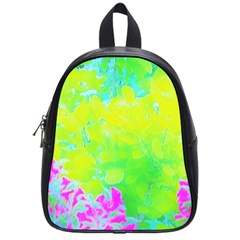 Fluorescent Yellow And Pink Abstract Garden Foliage School Bag (small) by myrubiogarden