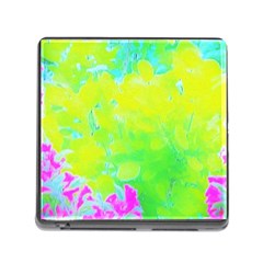 Fluorescent Yellow And Pink Abstract Garden Foliage Memory Card Reader (square 5 Slot) by myrubiogarden