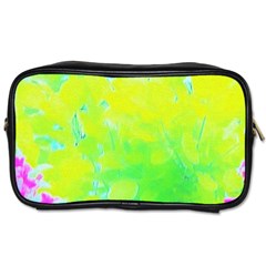 Fluorescent Yellow And Pink Abstract Garden Foliage Toiletries Bag (two Sides) by myrubiogarden