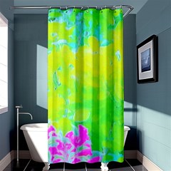 Fluorescent Yellow And Pink Abstract Garden Foliage Shower Curtain 36  X 72  (stall)  by myrubiogarden