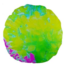 Fluorescent Yellow And Pink Abstract Garden Foliage Large 18  Premium Round Cushions by myrubiogarden