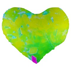 Fluorescent Yellow And Pink Abstract Garden Foliage Large 19  Premium Heart Shape Cushions by myrubiogarden