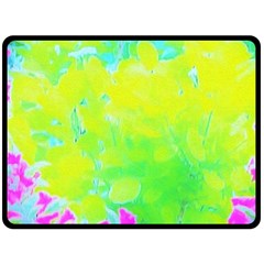 Fluorescent Yellow And Pink Abstract Garden Foliage Double Sided Fleece Blanket (large)  by myrubiogarden