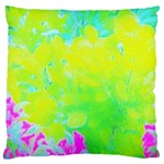 Fluorescent Yellow And Pink Abstract Garden Foliage Large Flano Cushion Case (Two Sides) Front