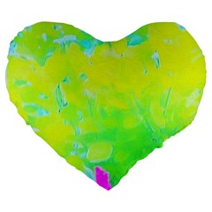 Fluorescent Yellow And Pink Abstract Garden Foliage Large 19  Premium Flano Heart Shape Cushions by myrubiogarden