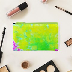 Fluorescent Yellow And Pink Abstract Garden Foliage Cosmetic Bag (xs) by myrubiogarden