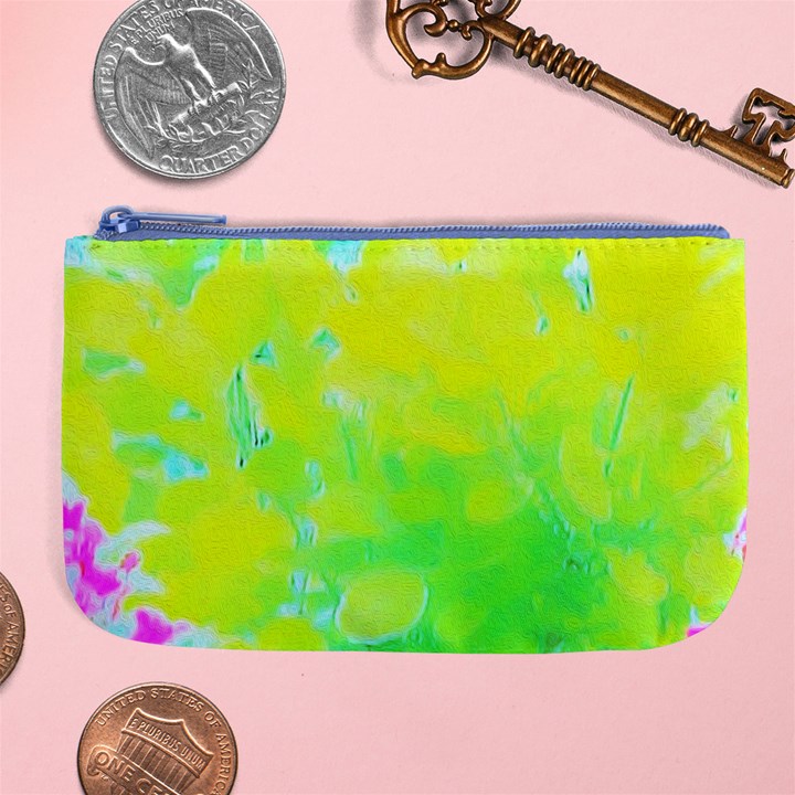 Fluorescent Yellow And Pink Abstract Garden Foliage Large Coin Purse