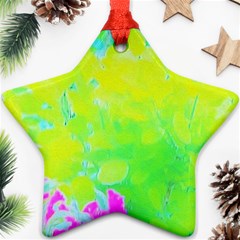 Fluorescent Yellow And Pink Abstract Garden Foliage Ornament (star) by myrubiogarden