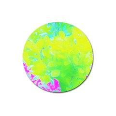 Fluorescent Yellow And Pink Abstract Garden Foliage Magnet 3  (round) by myrubiogarden