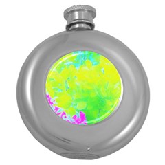 Fluorescent Yellow And Pink Abstract Garden Foliage Round Hip Flask (5 Oz) by myrubiogarden