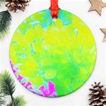 Fluorescent Yellow And Pink Abstract Garden Foliage Round Ornament (Two Sides) Front