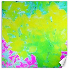 Fluorescent Yellow And Pink Abstract Garden Foliage Canvas 12  X 12  by myrubiogarden