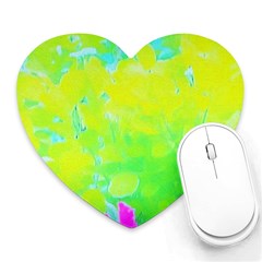 Fluorescent Yellow And Pink Abstract Garden Foliage Heart Mousepads by myrubiogarden