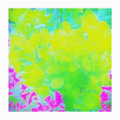 Fluorescent Yellow And Pink Abstract Garden Foliage Medium Glasses Cloth by myrubiogarden