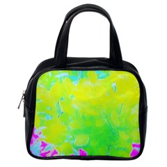 Fluorescent Yellow And Pink Abstract Garden Foliage Classic Handbag (one Side) by myrubiogarden