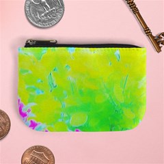 Fluorescent Yellow And Pink Abstract Garden Foliage Mini Coin Purse by myrubiogarden