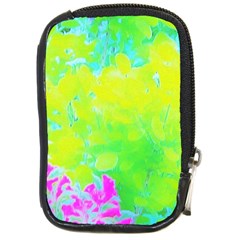 Fluorescent Yellow And Pink Abstract Garden Foliage Compact Camera Leather Case by myrubiogarden