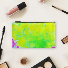 Fluorescent Yellow And Pink Abstract Garden Foliage Cosmetic Bag (small) by myrubiogarden