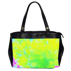 Fluorescent Yellow And Pink Abstract Garden Foliage Oversize Office Handbag (2 Sides) by myrubiogarden