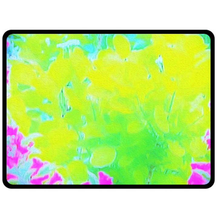 Fluorescent Yellow And Pink Abstract Garden Foliage Fleece Blanket (Large) 