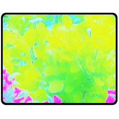 Fluorescent Yellow And Pink Abstract Garden Foliage Fleece Blanket (medium)  by myrubiogarden