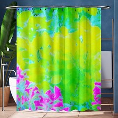 Fluorescent Yellow And Pink Abstract Garden Foliage Shower Curtain 60  X 72  (medium)  by myrubiogarden