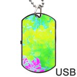 Fluorescent Yellow And Pink Abstract Garden Foliage Dog Tag USB Flash (One Side) Front