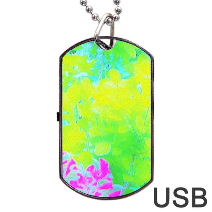 Fluorescent Yellow And Pink Abstract Garden Foliage Dog Tag USB Flash (One Side)