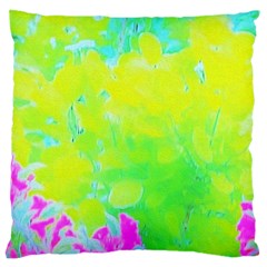 Fluorescent Yellow And Pink Abstract Garden Foliage Large Cushion Case (two Sides) by myrubiogarden